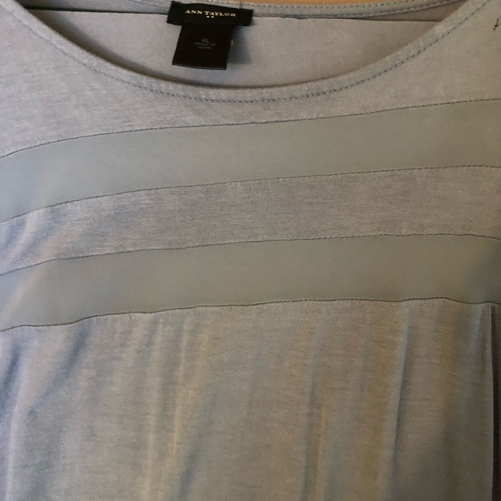 “Ann Taylor” Pale Blue 3/4 sleeve sheer stripe